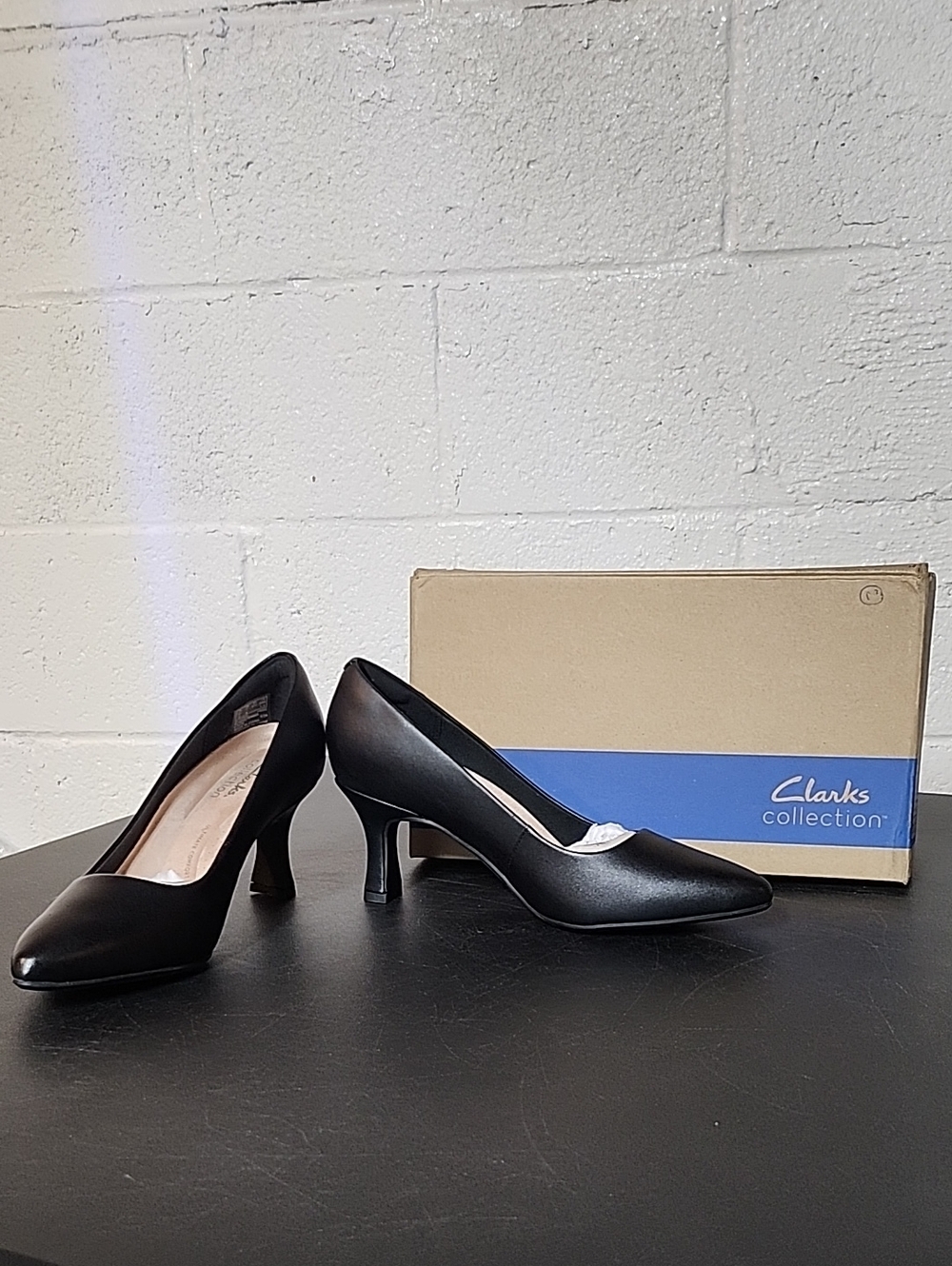 Clarks Black Leather Mid Heel Pumps - Classic Women's Dress Shoes